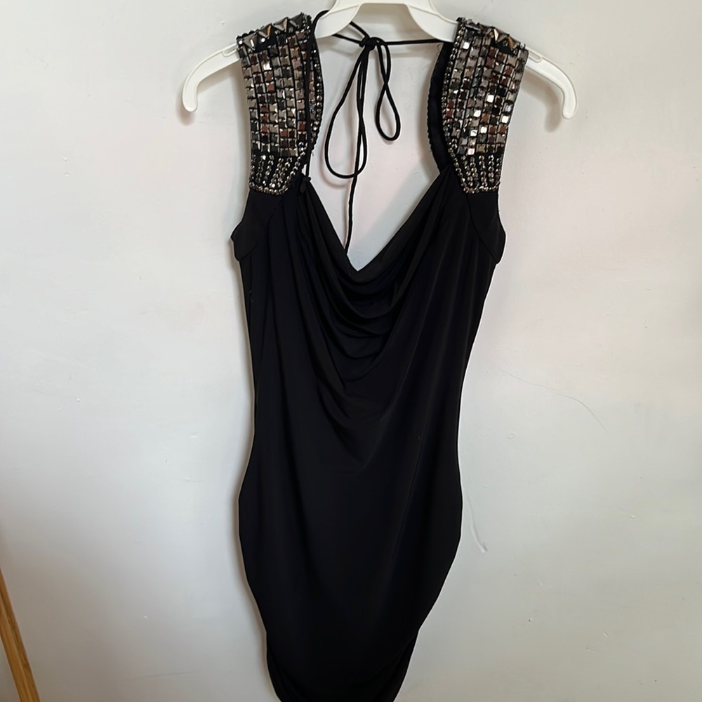 Alex & Eve black dress with beaded shoulders